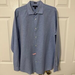 Banana Republic Fitted Blue Linen/Cotton Dress Shirt Long-Sleeved Size XL